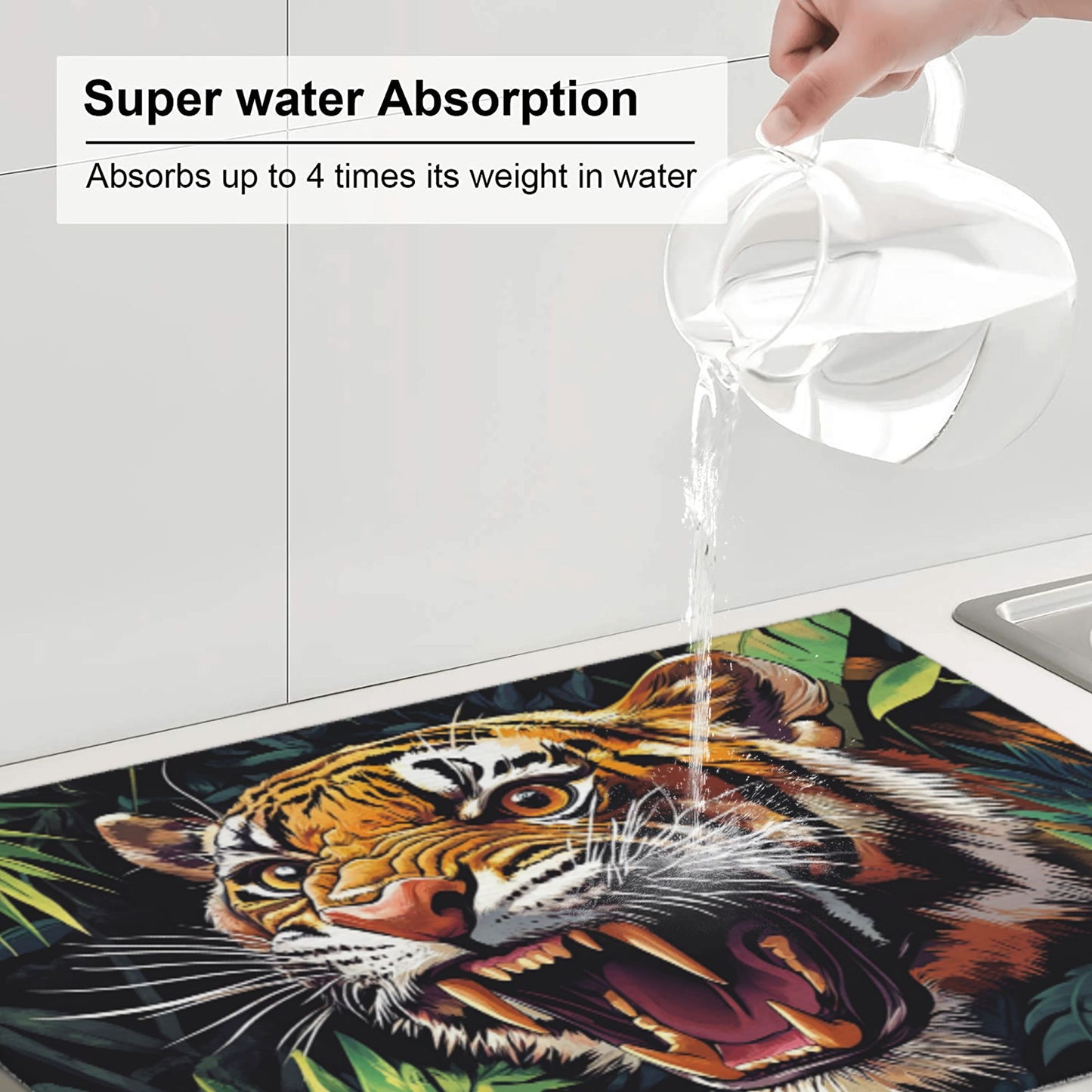 Roaring Tiger Pattern Kitchen Drying Mat