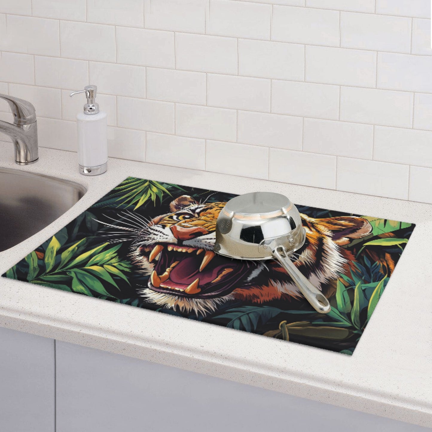 Roaring Tiger Pattern Kitchen Drying Mat