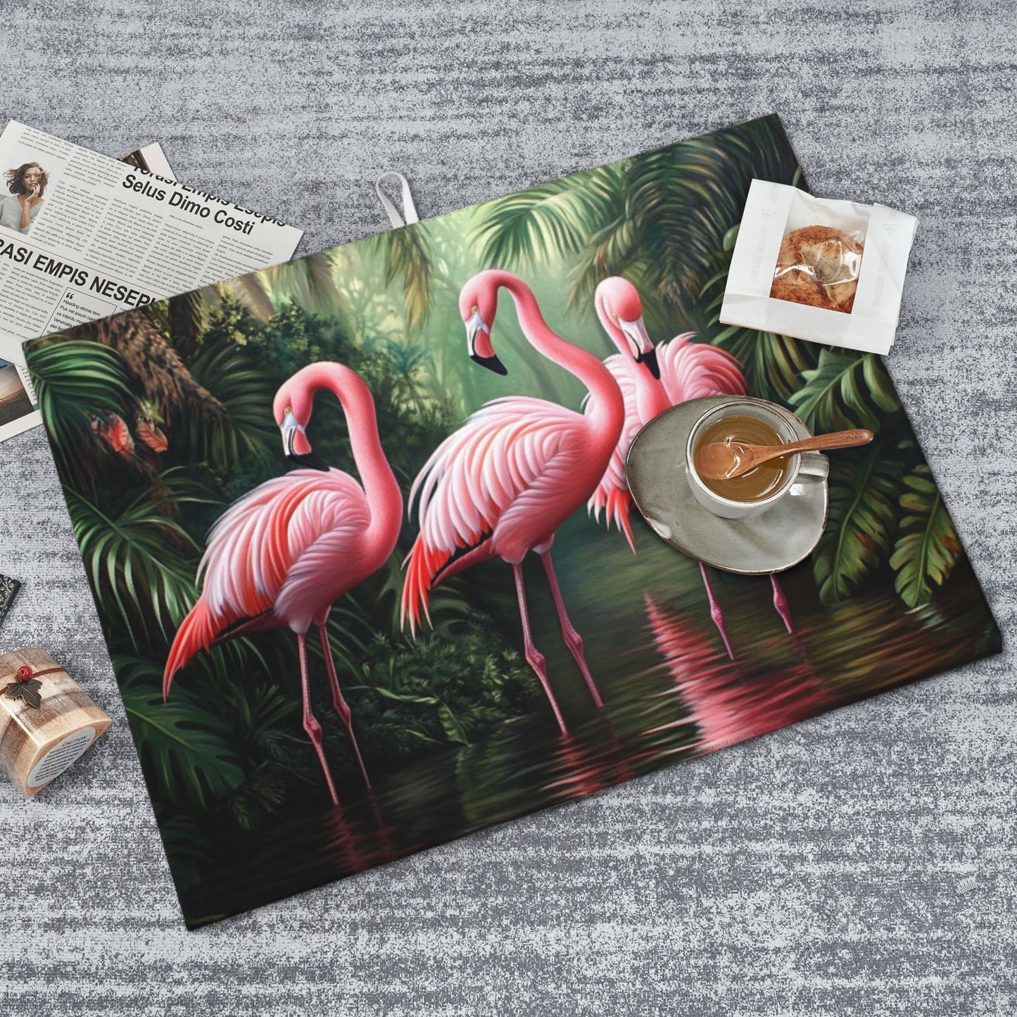 Tropical Flamingo Pattern Kitchen Drying Mat