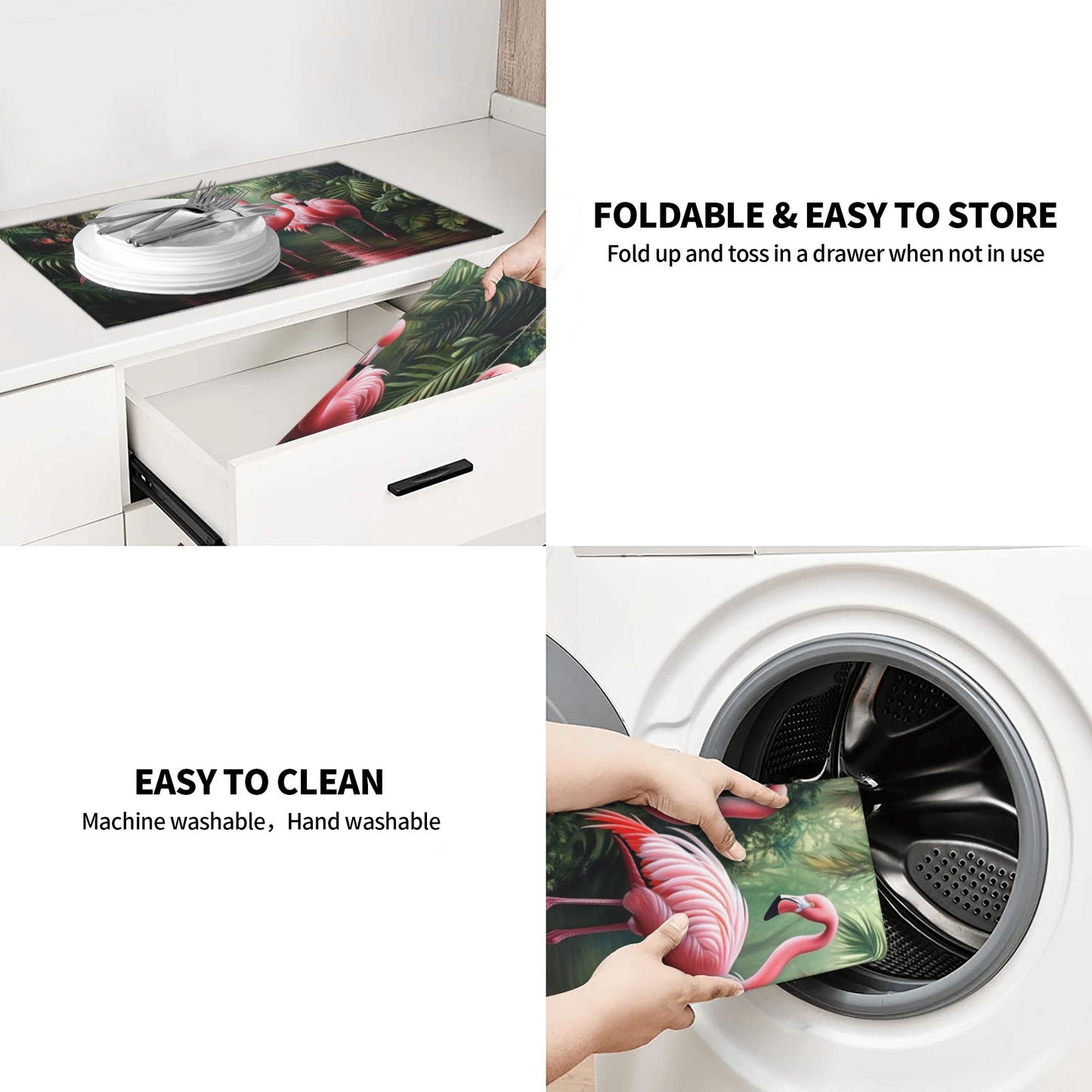 Tropical Flamingo Pattern Kitchen Drying Mat