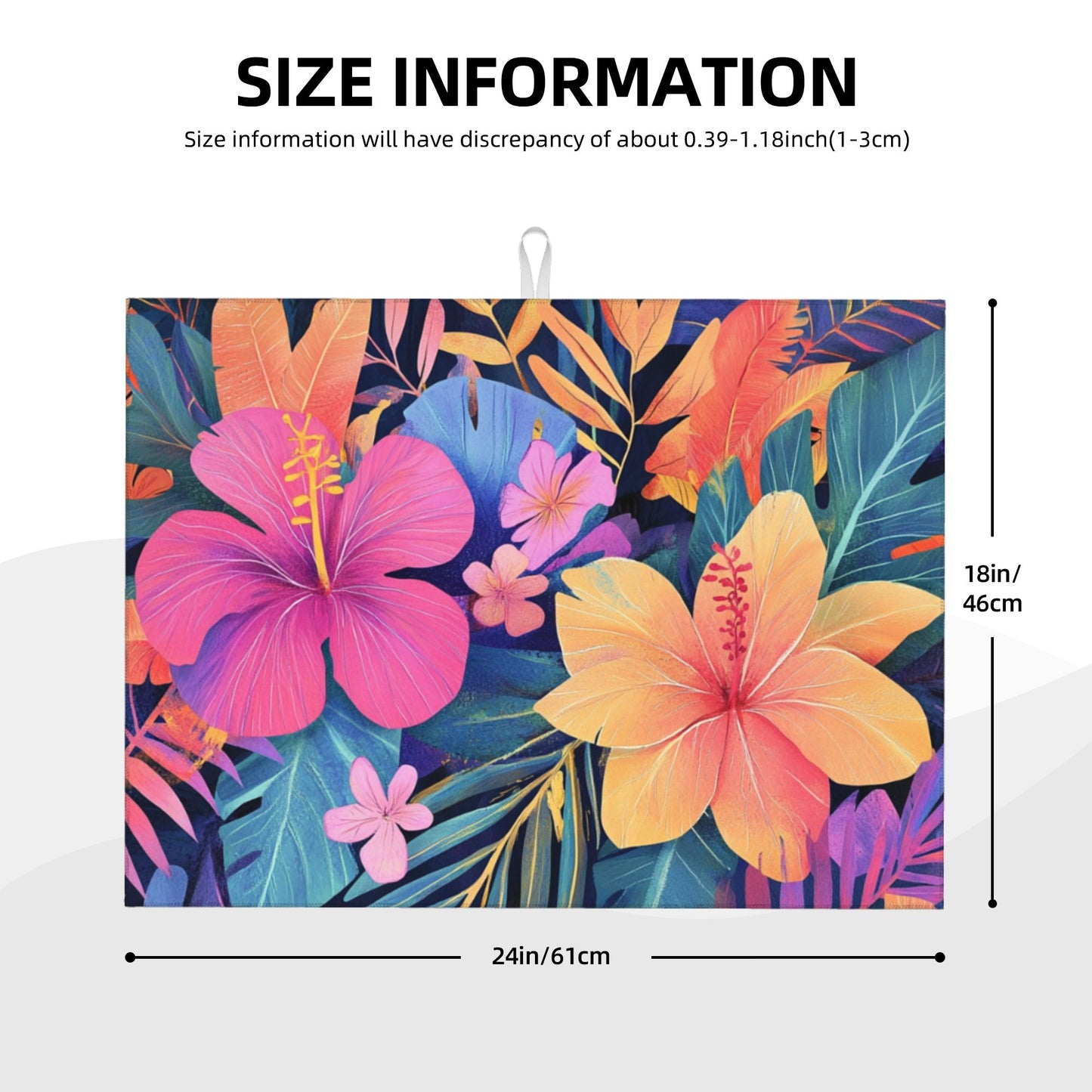 Tropical Floral Pattern Kitchen Drying Mat