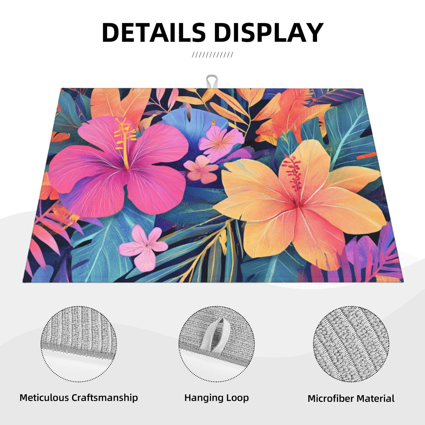 Tropical Floral Pattern Kitchen Drying Mat