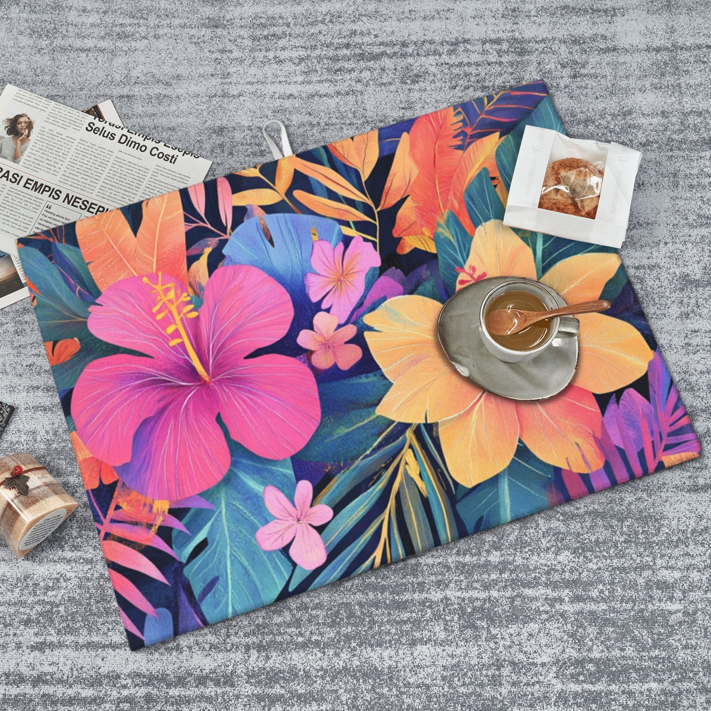 Tropical Floral Pattern Kitchen Drying Mat