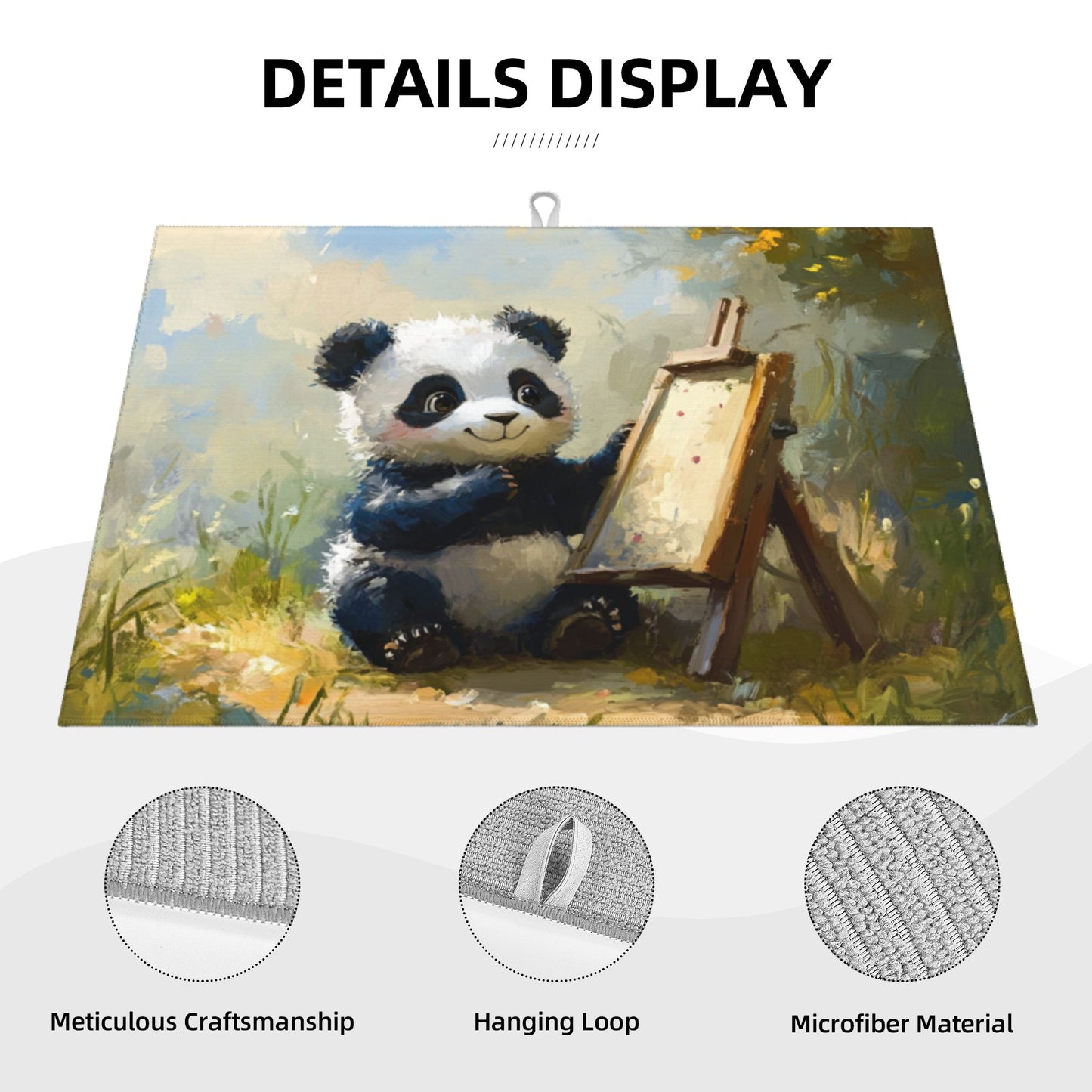 Cute Panda Illustration Kitchen Drying Mat