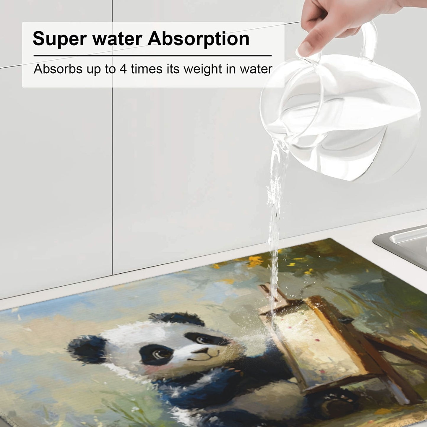 Cute Panda Illustration Kitchen Drying Mat