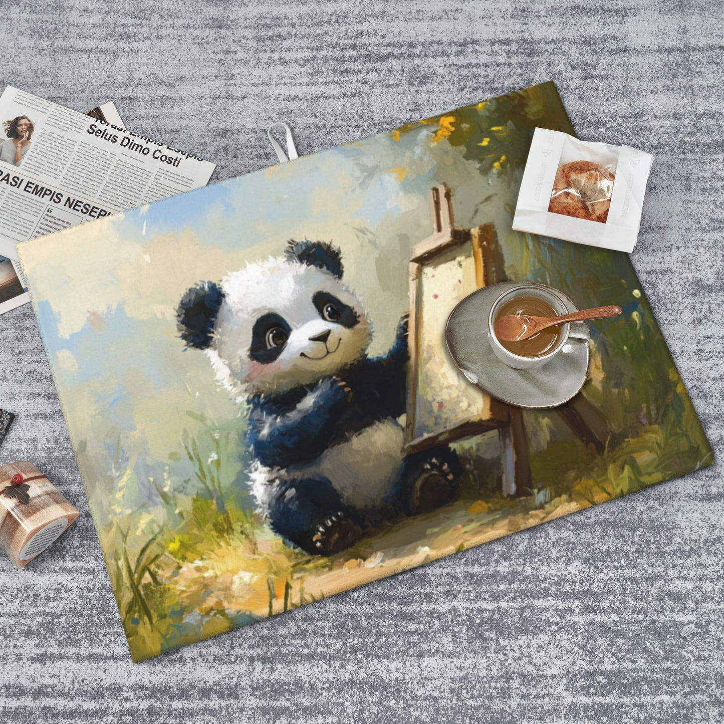 Cute Panda Illustration Kitchen Drying Mat