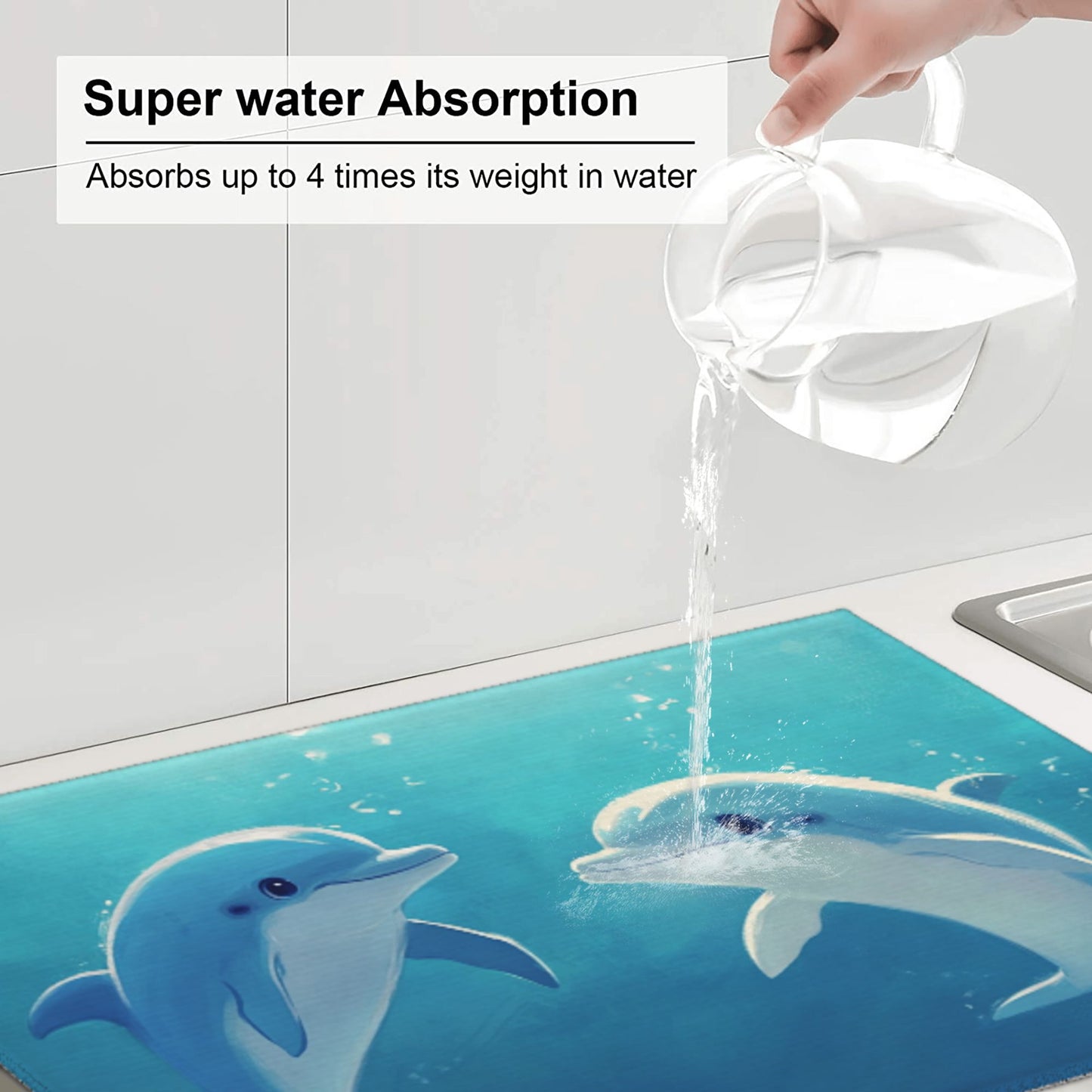 Ocean Dolphin Pattern Kitchen Drying Mat