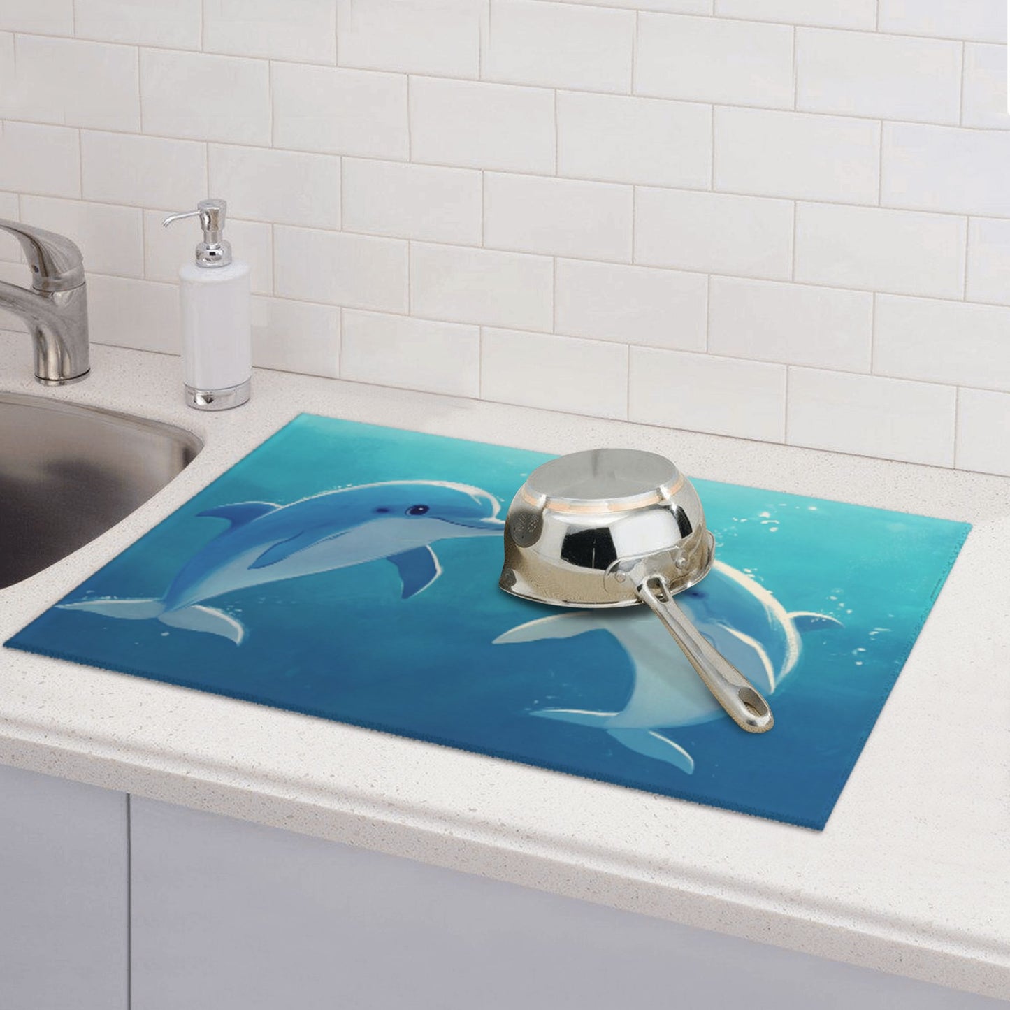 Ocean Dolphin Pattern Kitchen Drying Mat