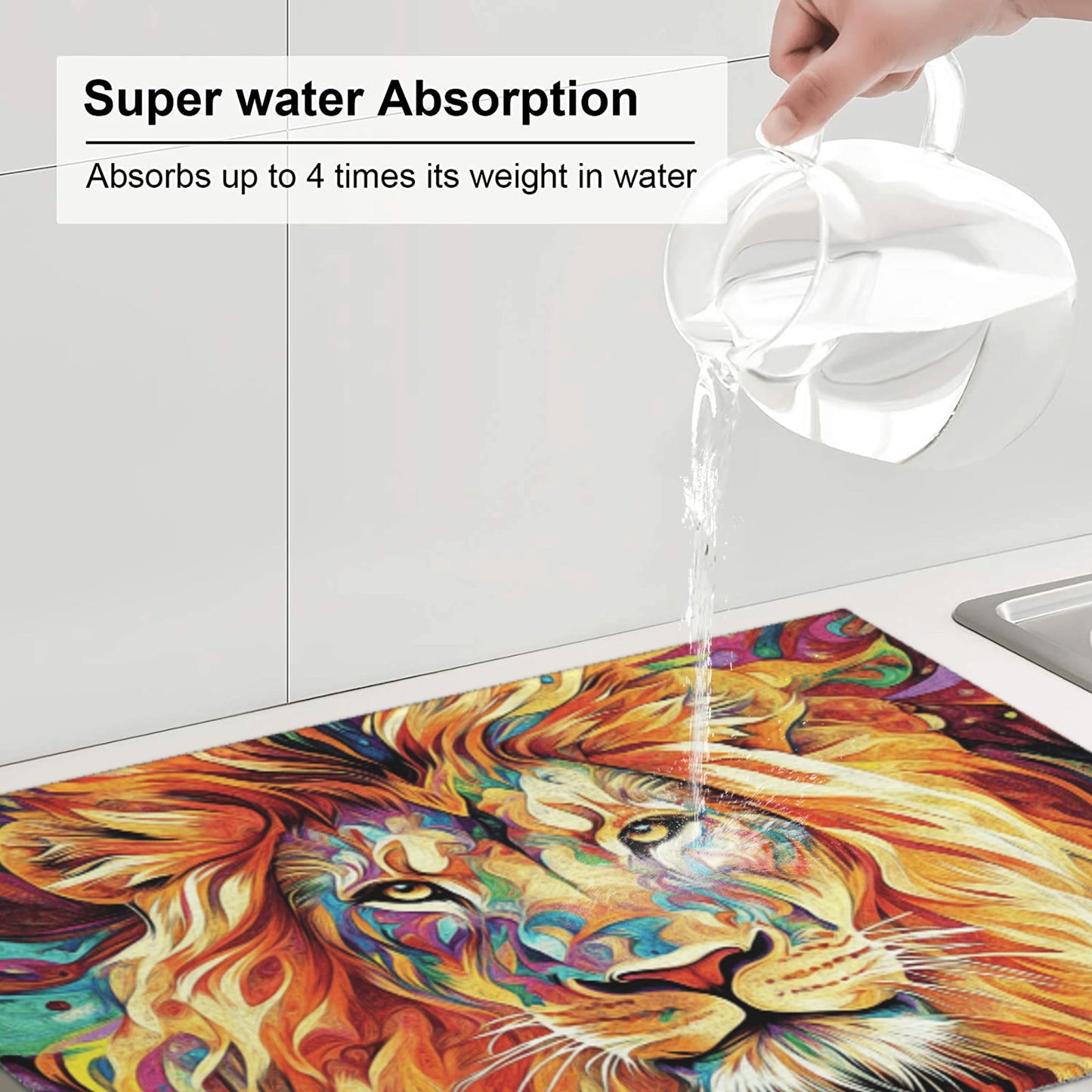 Colorful Lion Pattern Kitchen Drying Mat