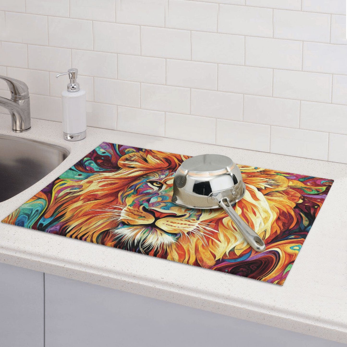 Colorful Lion Pattern Kitchen Drying Mat