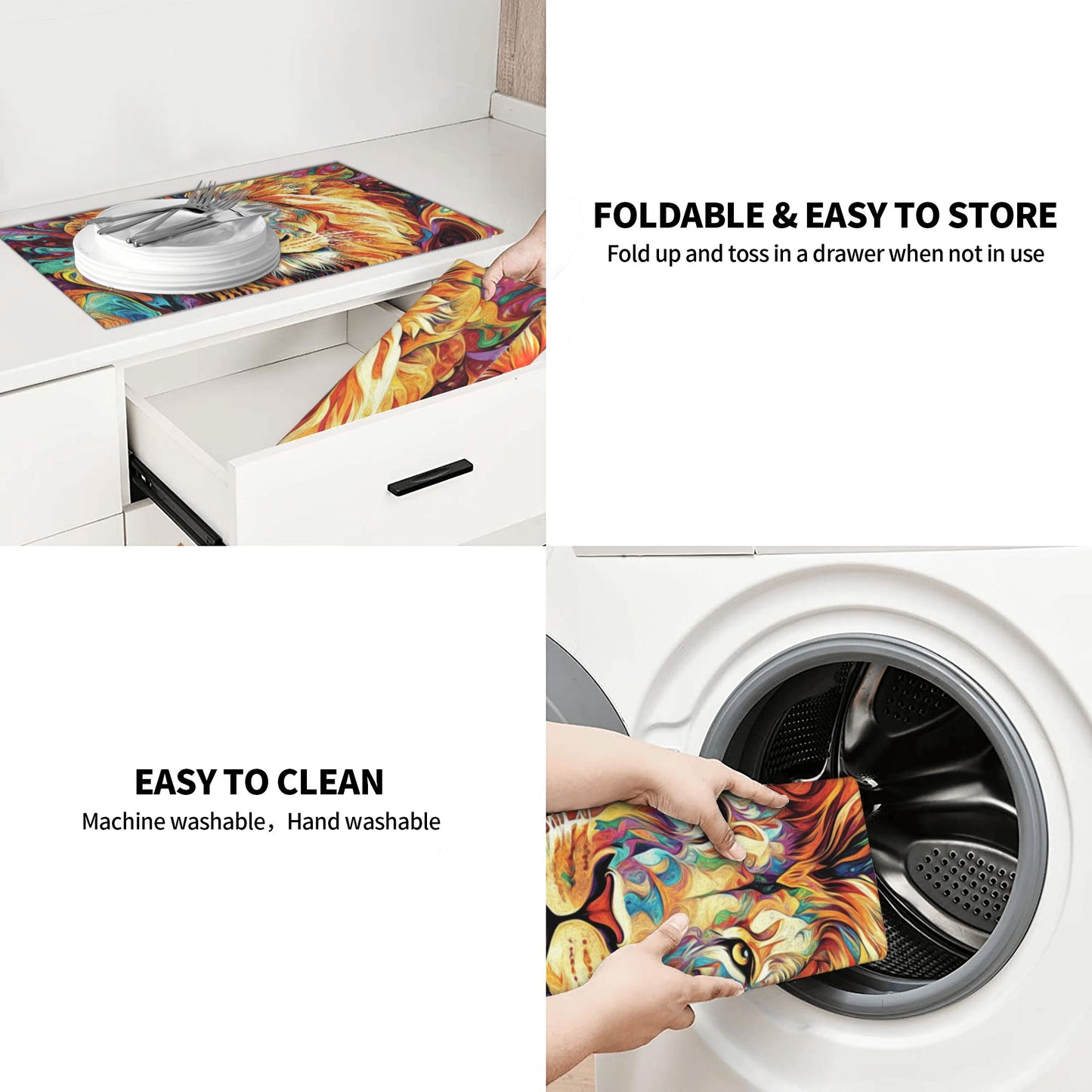 Colorful Lion Pattern Kitchen Drying Mat