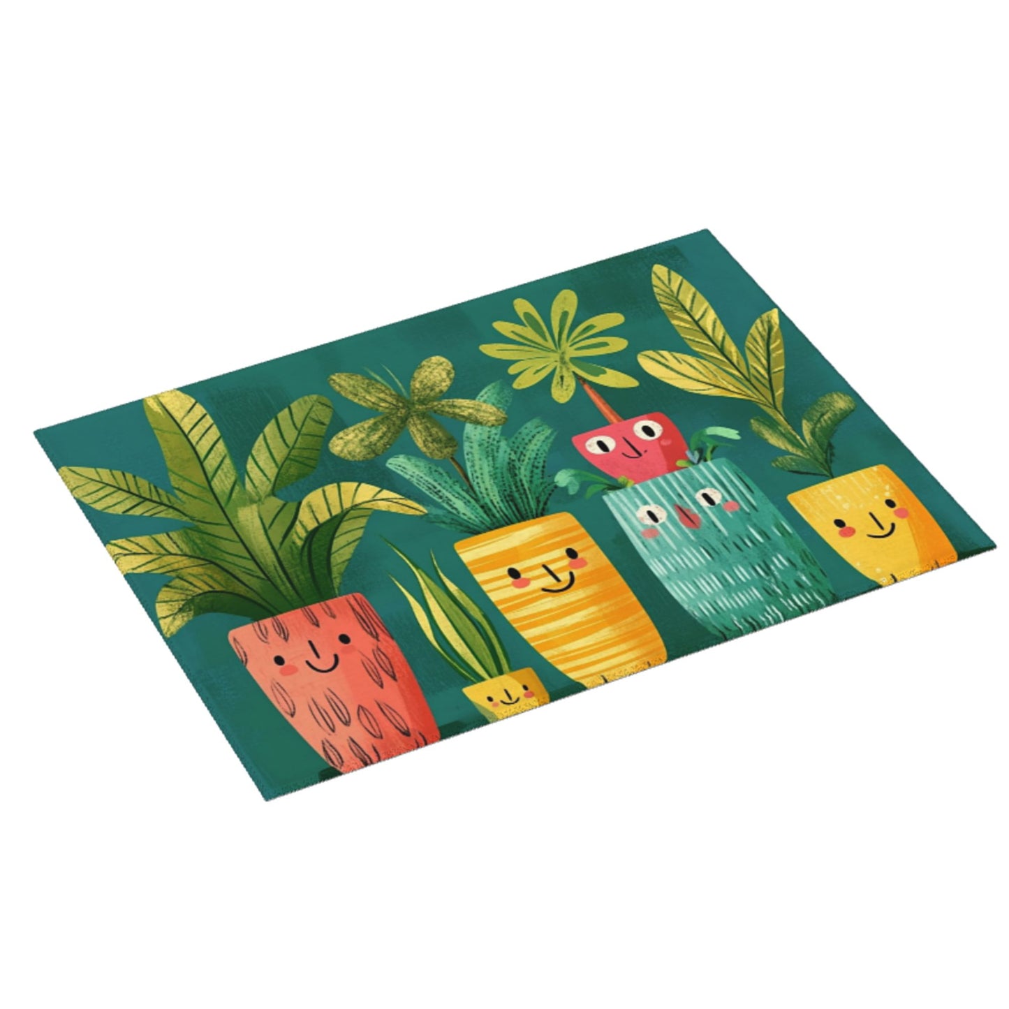 Cute Cartoon Plant Pattern Kitchen Drying Mat, Non-Slip Absorbent Counter Protector