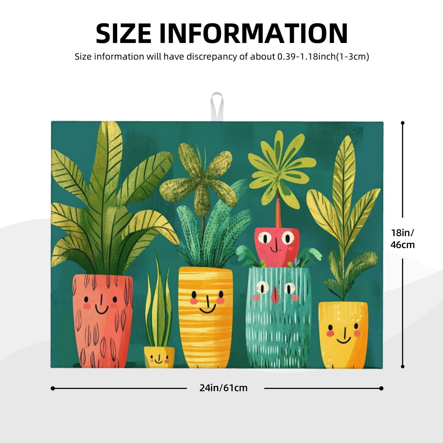 Cute Cartoon Plant Pattern Kitchen Drying Mat, Non-Slip Absorbent Counter Protector