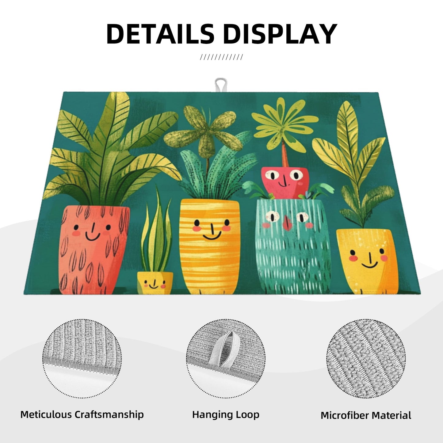 Cute Cartoon Plant Pattern Kitchen Drying Mat, Non-Slip Absorbent Counter Protector