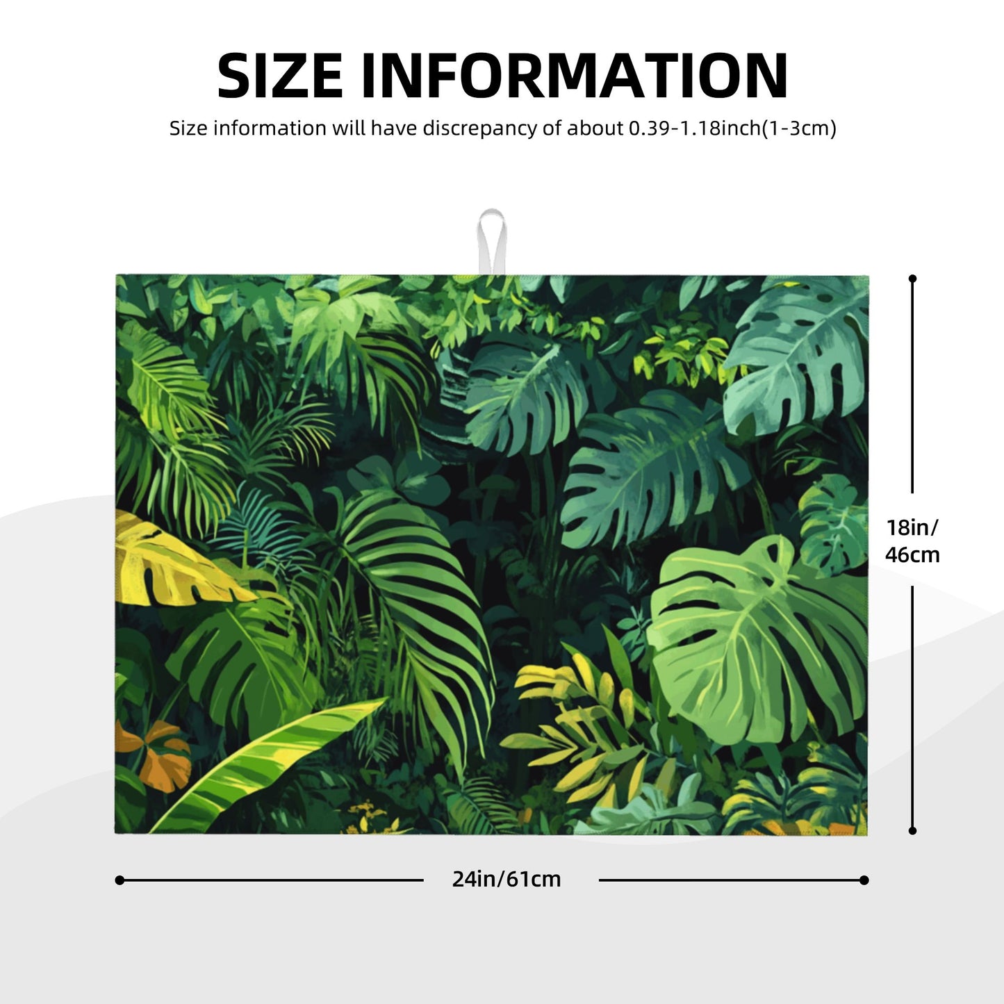 Large Tropical Green Plant Kitchen Drying Mat, Absorbent Non-Slip Counter Protector
