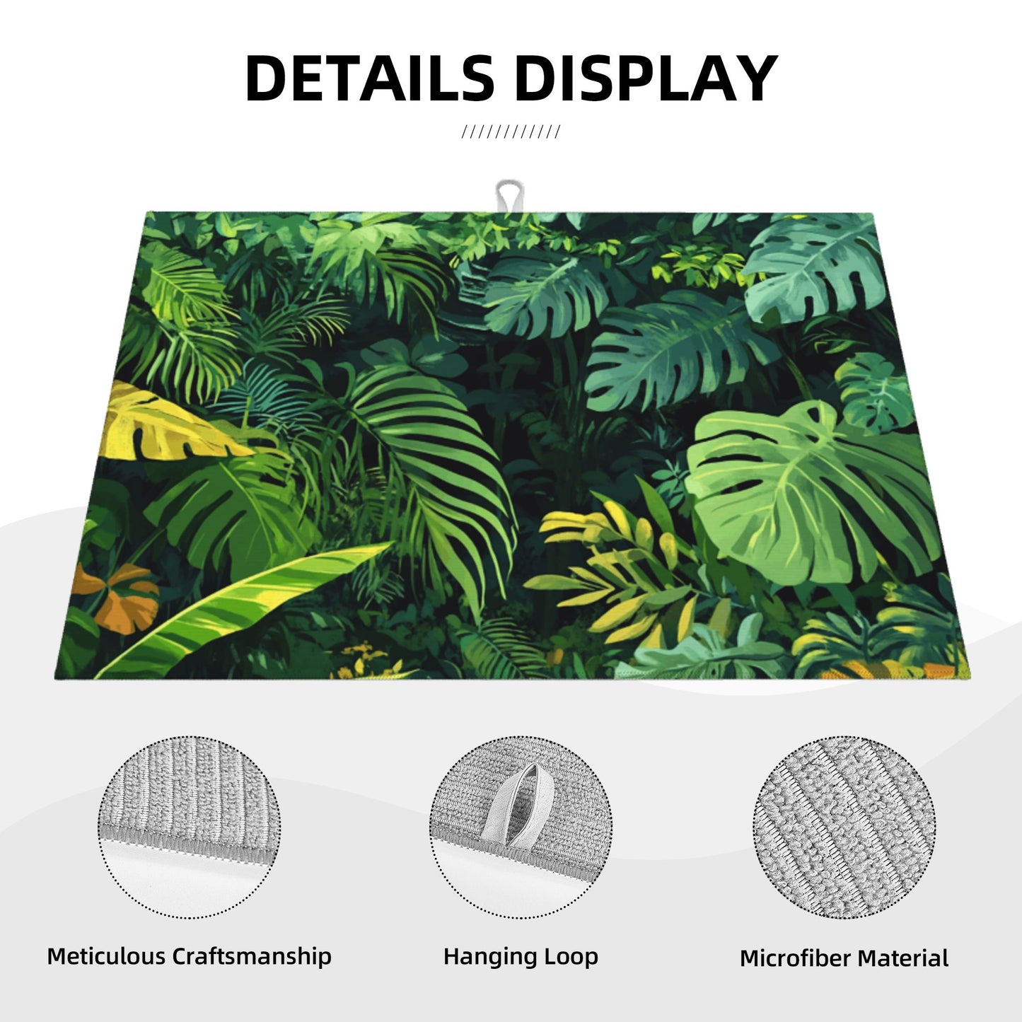 Large Tropical Green Plant Kitchen Drying Mat, Absorbent Non-Slip Counter Protector
