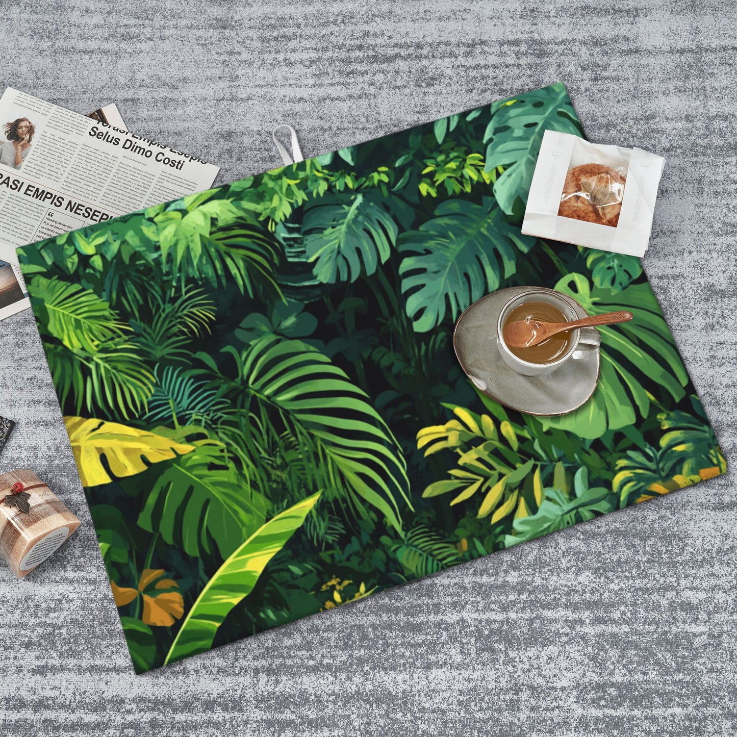 Large Tropical Green Plant Kitchen Drying Mat, Absorbent Non-Slip Counter Protector