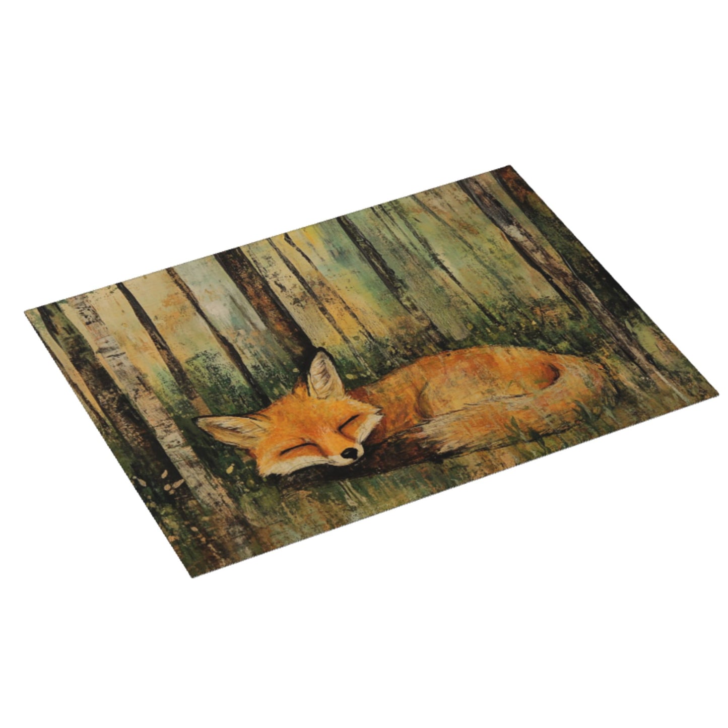 Large Sleeping Fox Forest Kitchen Drying Mat, Absorbent Non-Slip Counter Protector