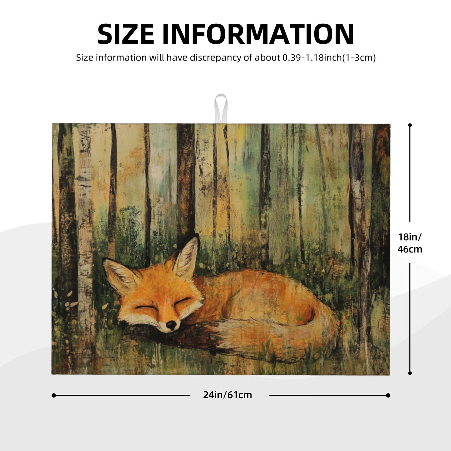 Large Sleeping Fox Forest Kitchen Drying Mat, Absorbent Non-Slip Counter Protector