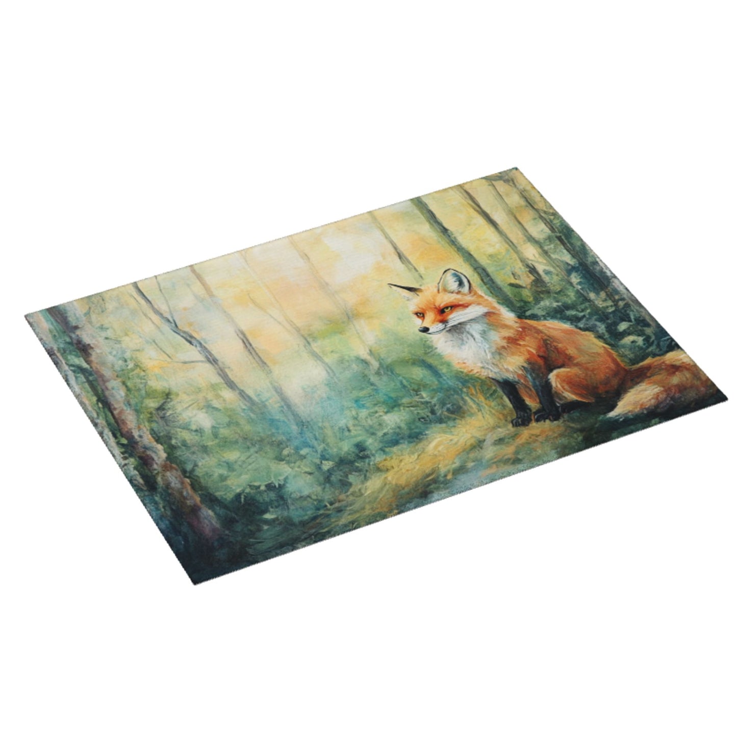 Large Forest Fox Illustration Kitchen Drying Mat, Absorbent Non-Slip Counter Protector