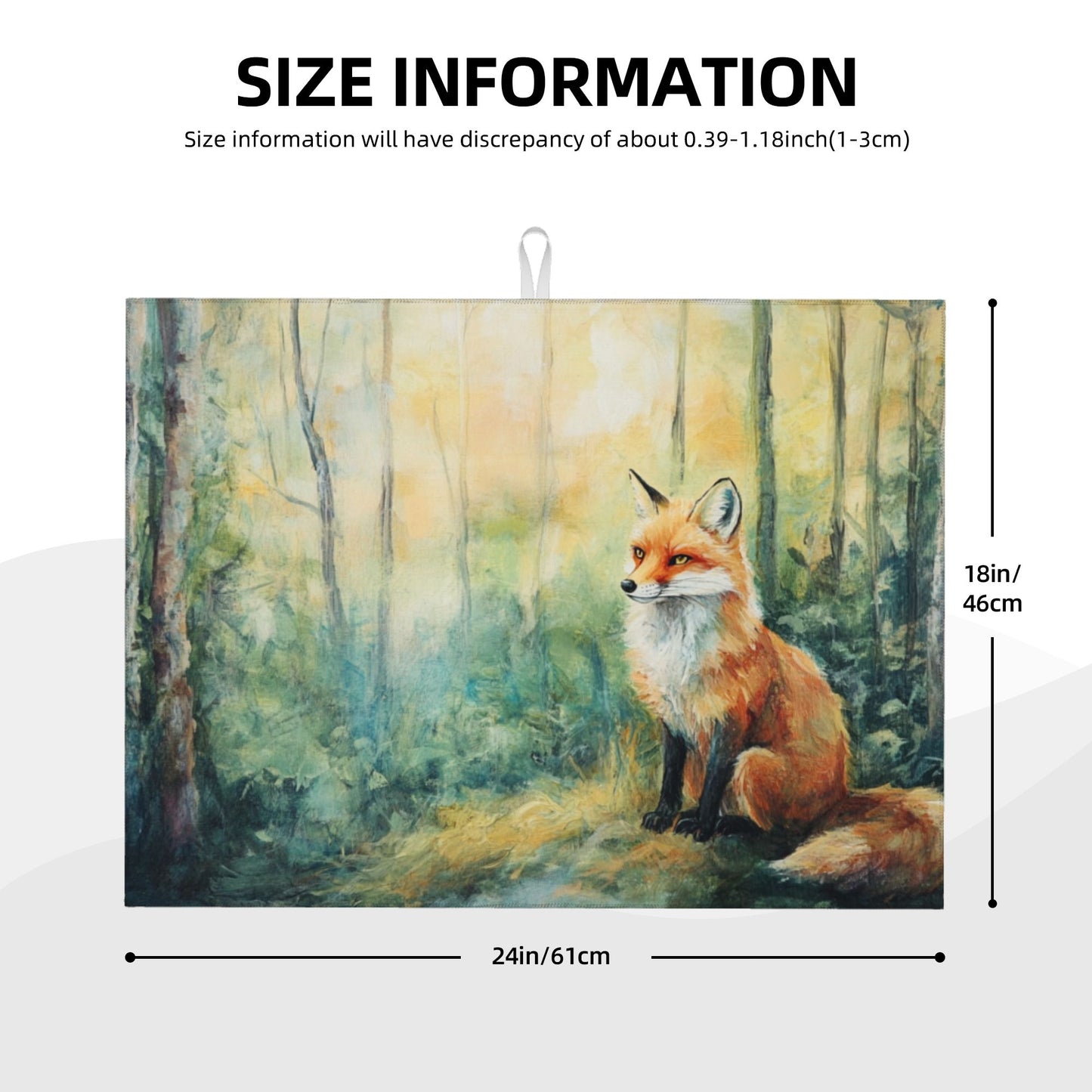 Large Forest Fox Illustration Kitchen Drying Mat, Absorbent Non-Slip Counter Protector