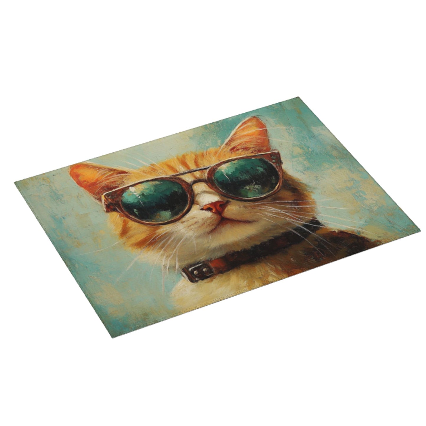 Large Cool Cat with Sunglasses Kitchen Drying Mat, Absorbent Non-Slip Counter Protector