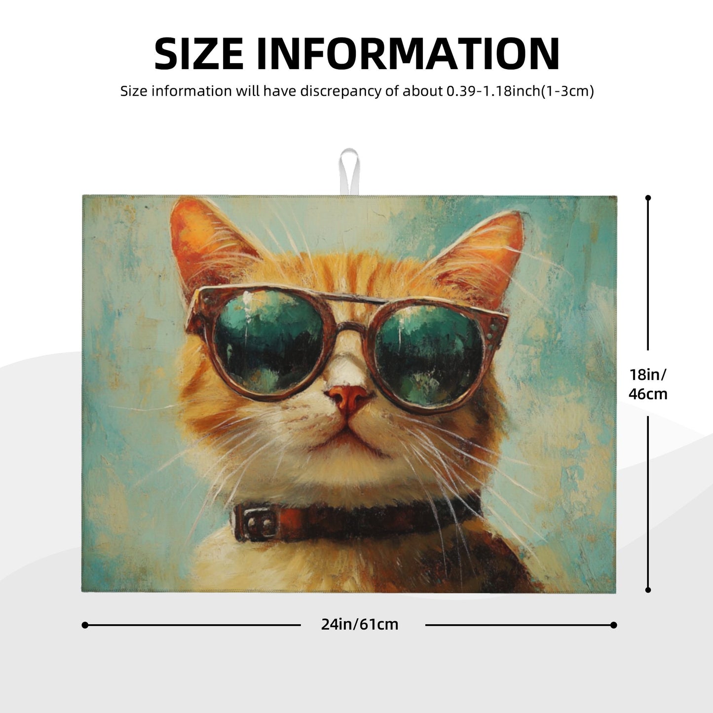 Large Cool Cat with Sunglasses Kitchen Drying Mat, Absorbent Non-Slip Counter Protector