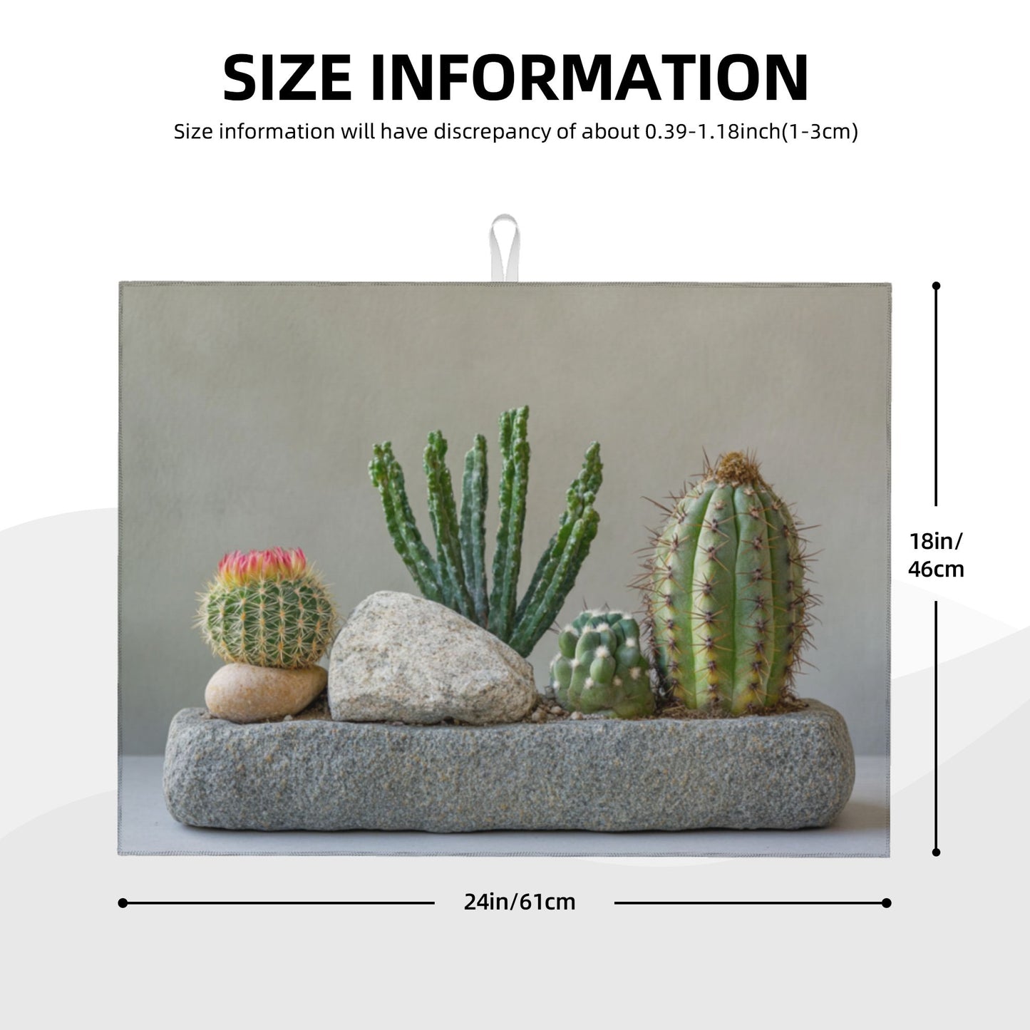 Large Succulent Cactus Stone Scene Kitchen Drying Mat, Absorbent Non-Slip Counter Protector