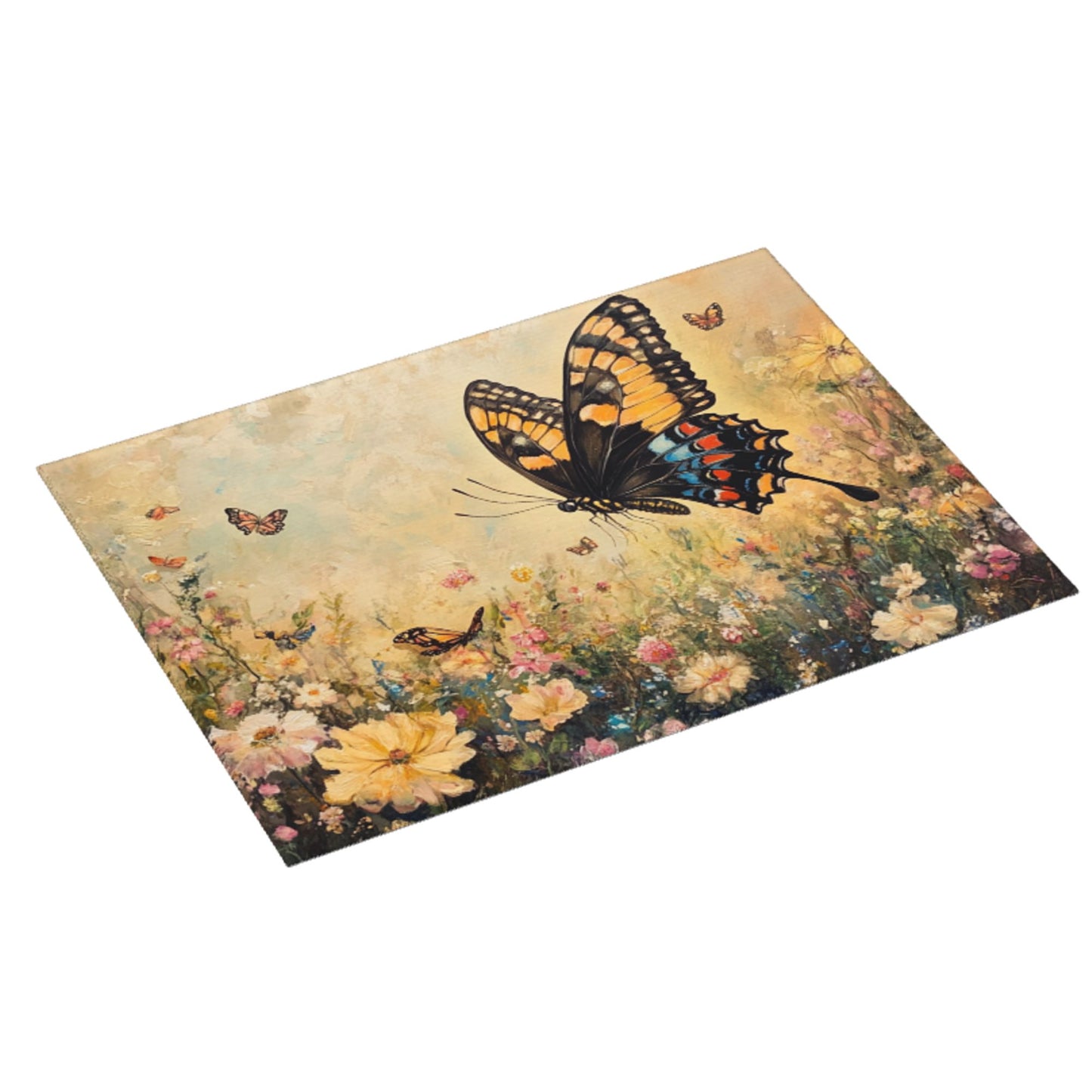 Large Butterfly and Floral Kitchen Drying Mat, Absorbent Non-Slip Counter Protector