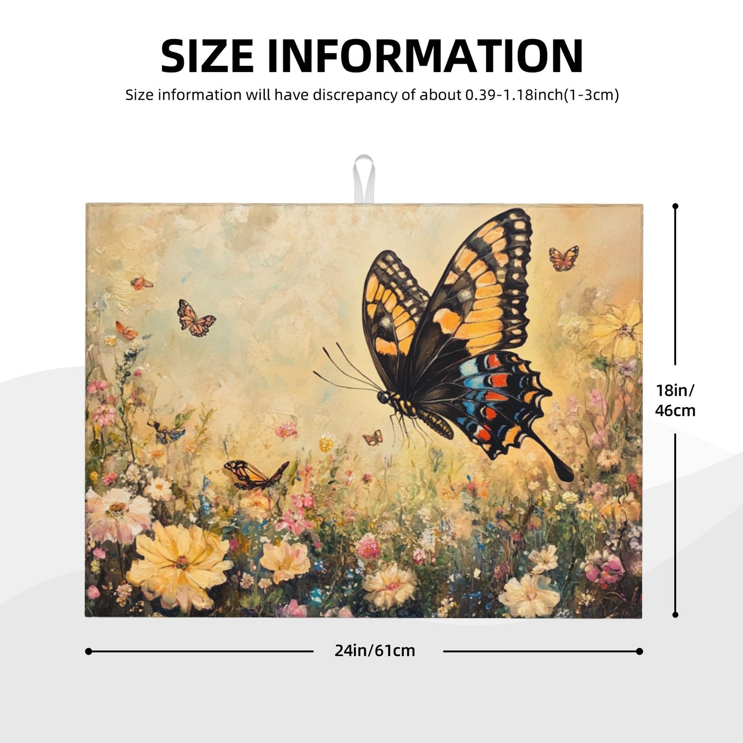 Large Butterfly and Floral Kitchen Drying Mat, Absorbent Non-Slip Counter Protector