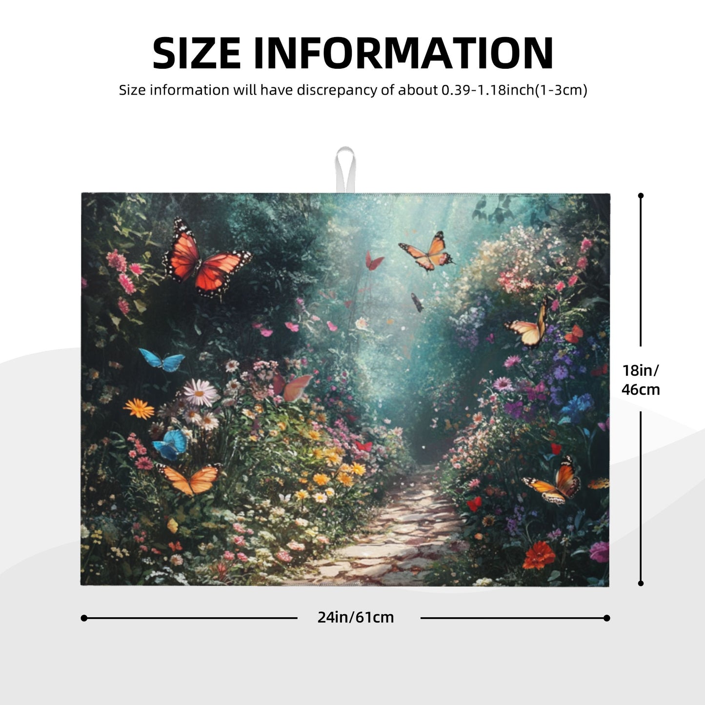 Enchanted Butterfly Garden Kitchen Drying Mat, Large Absorbent Non-Slip Counter Protector