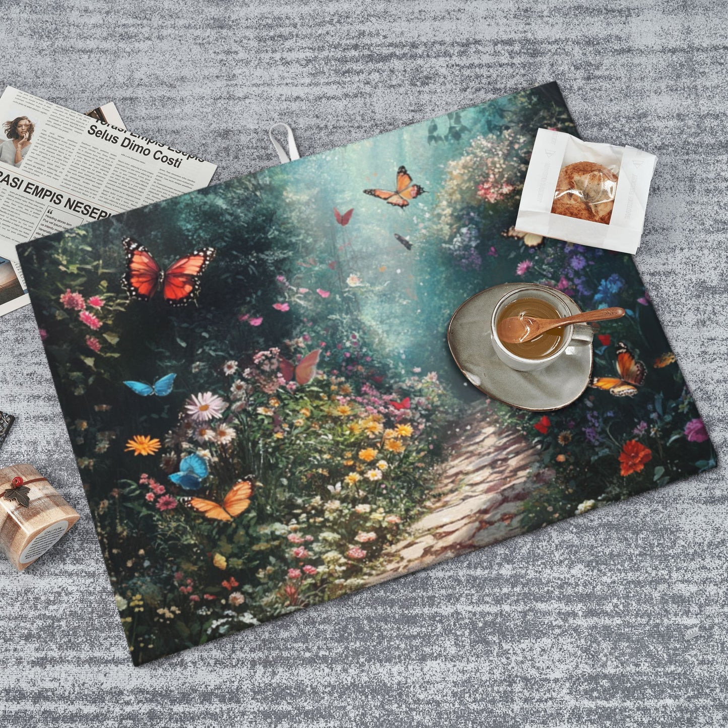 Enchanted Butterfly Garden Kitchen Drying Mat, Large Absorbent Non-Slip Counter Protector