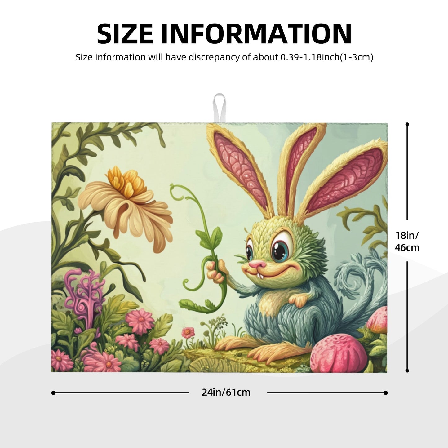 Cute Cartoon Bunny Kitchen Drying Mat, Large Absorbent Non-Slip Counter Protector