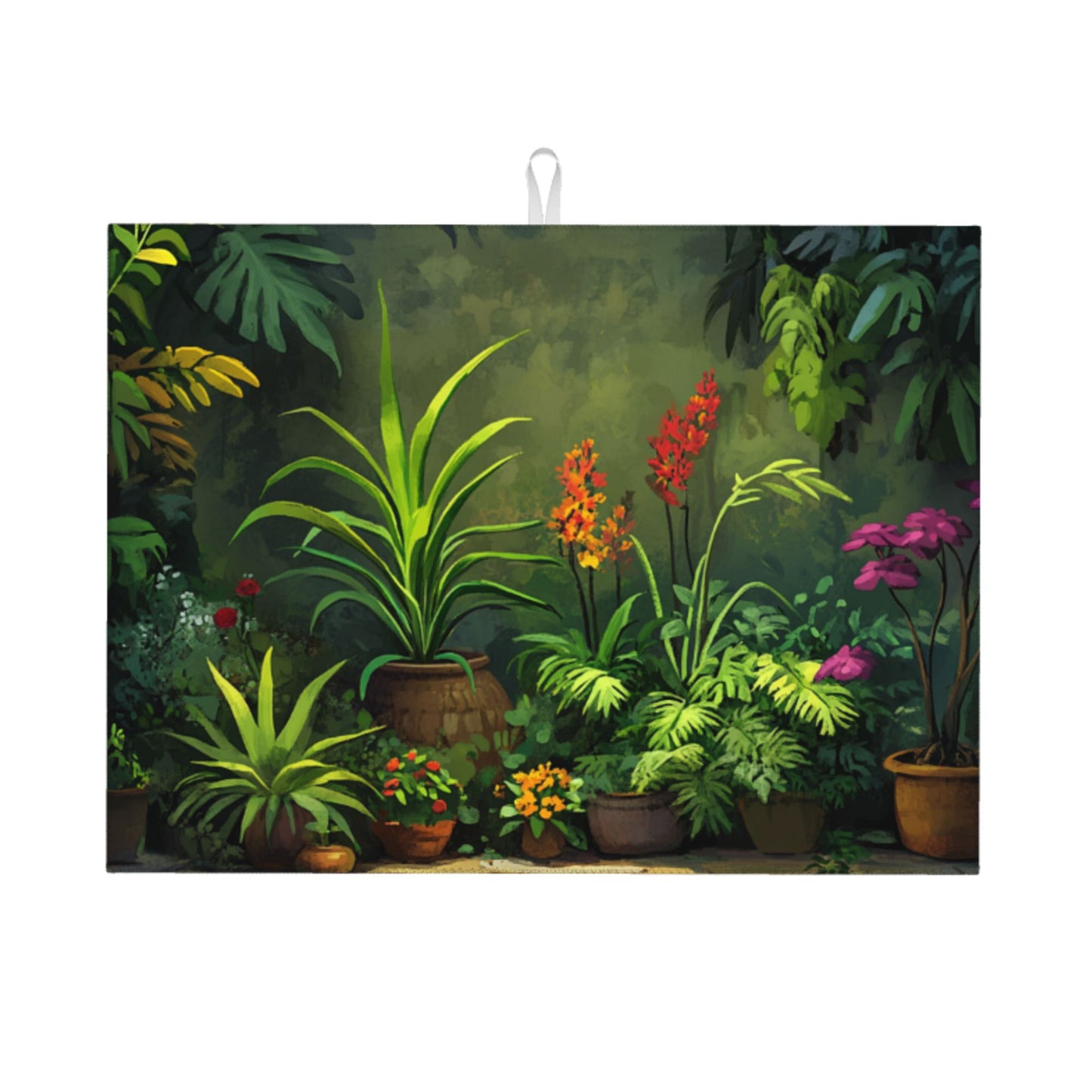 Tropical Potted Plant Kitchen Drying Mat, Large Absorbent Non-Slip Counter Protector