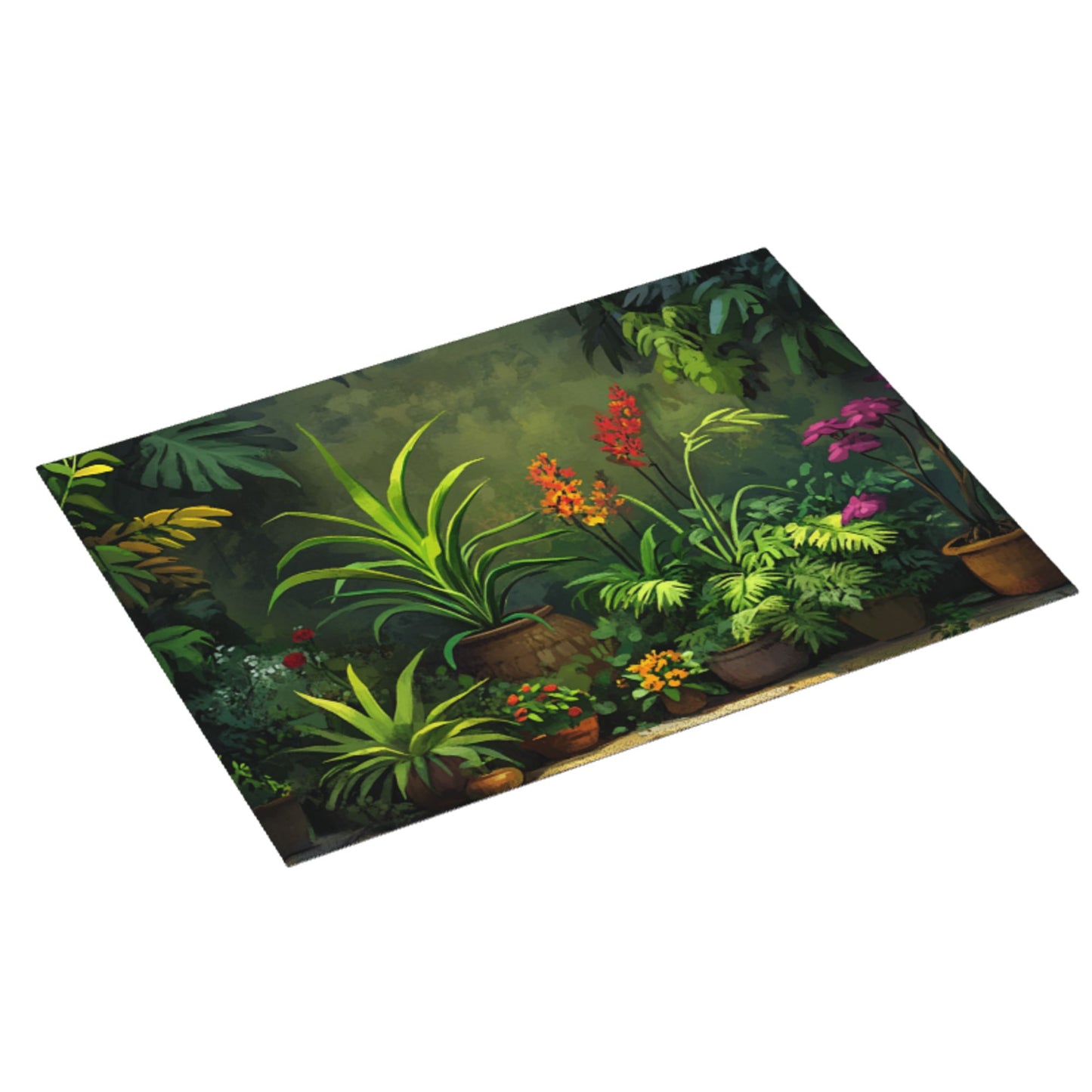 Tropical Potted Plant Kitchen Drying Mat, Large Absorbent Non-Slip Counter Protector