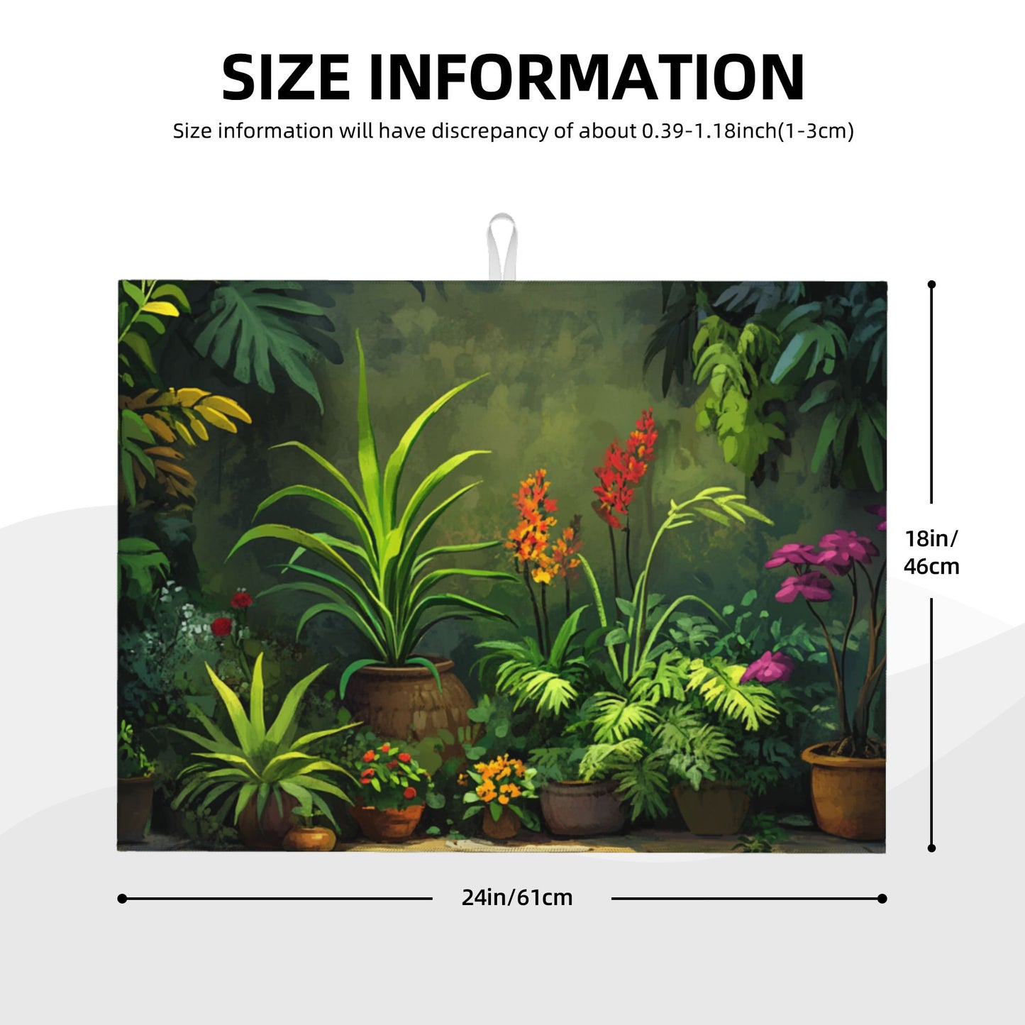 Tropical Potted Plant Kitchen Drying Mat, Large Absorbent Non-Slip Counter Protector