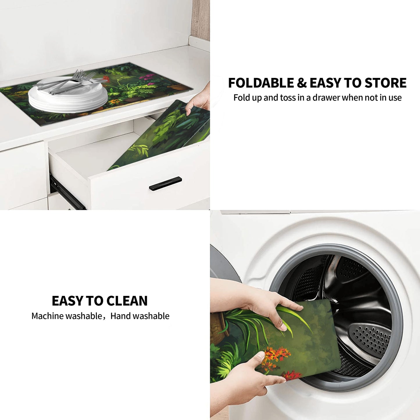 Tropical Potted Plant Kitchen Drying Mat, Large Absorbent Non-Slip Counter Protector