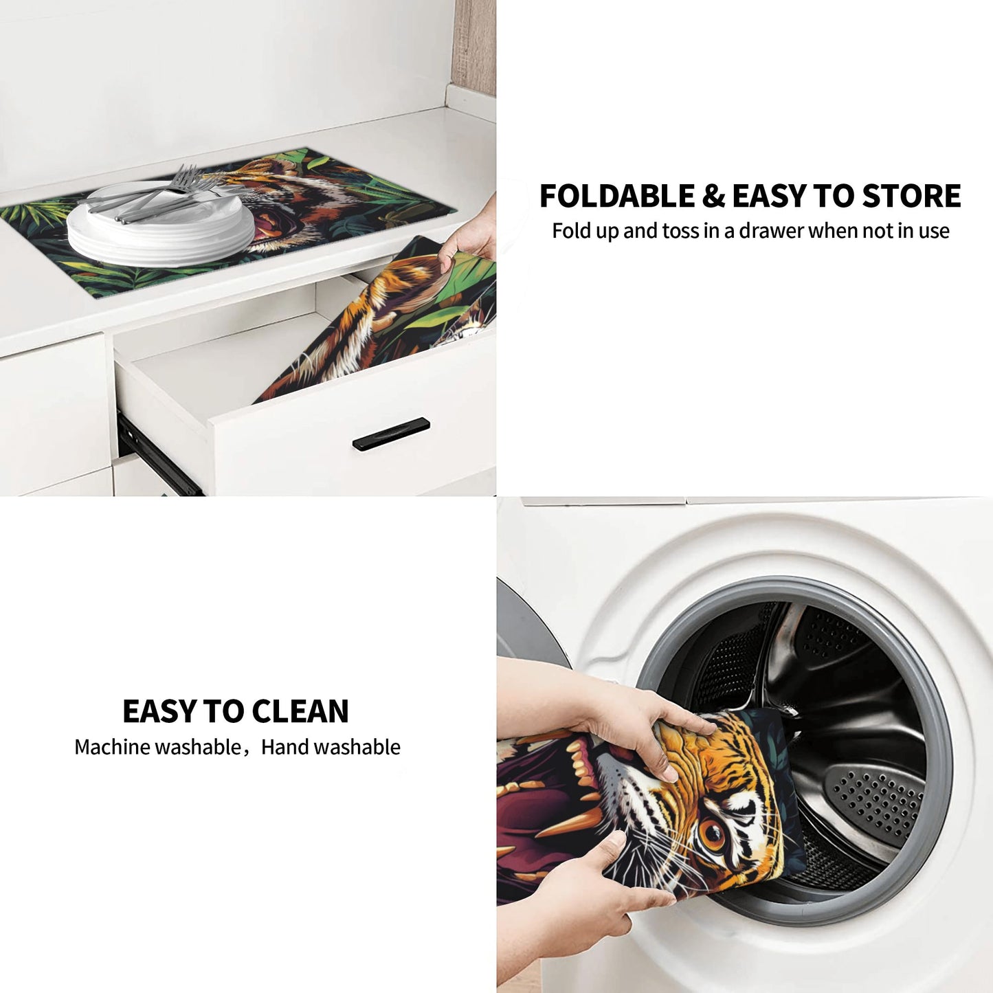 Roaring Tiger Pattern Kitchen Drying Mat