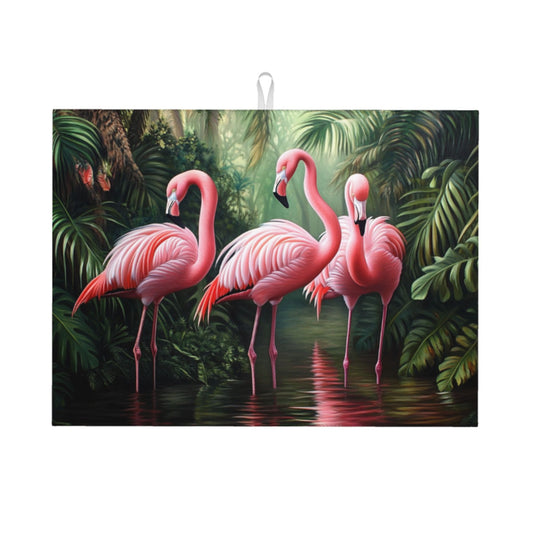 Tropical Flamingo Pattern Kitchen Drying Mat