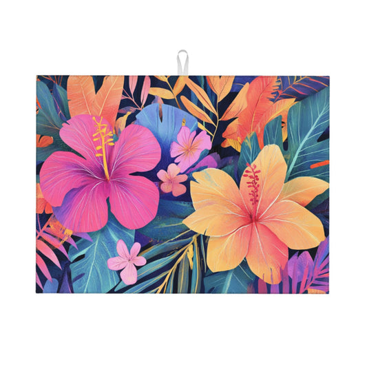 Tropical Floral Pattern Kitchen Drying Mat