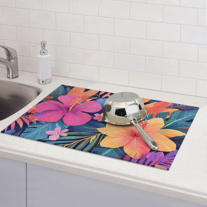 Tropical Floral Pattern Kitchen Drying Mat