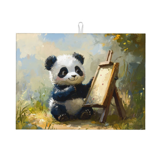 Cute Panda Illustration Kitchen Drying Mat