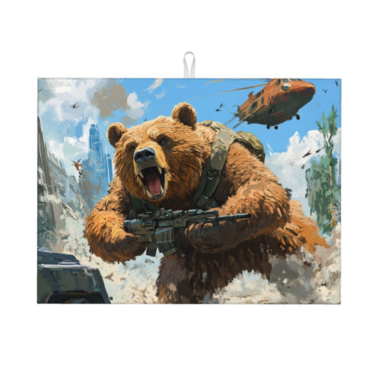 Tactical Bear Illustration Kitchen Drying Mat