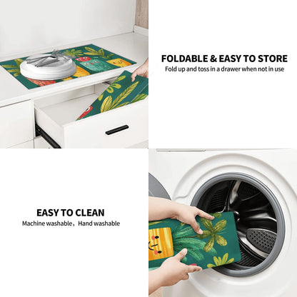 Cute Cartoon Plant Pattern Kitchen Drying Mat, Non-Slip Absorbent Counter Protector