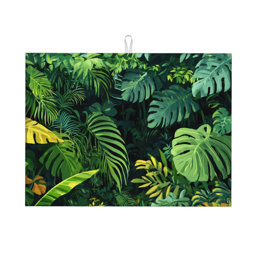 Large Tropical Green Plant Kitchen Drying Mat, Absorbent Non-Slip Counter Protector