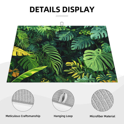 Large Tropical Green Plant Kitchen Drying Mat, Absorbent Non-Slip Counter Protector