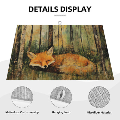 Large Sleeping Fox Forest Kitchen Drying Mat, Absorbent Non-Slip Counter Protector