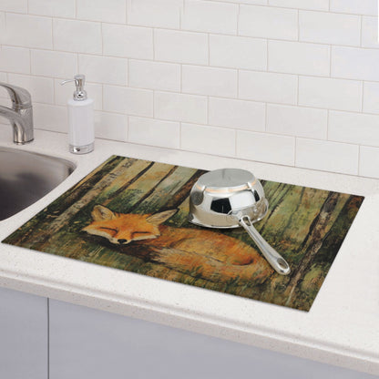 Large Sleeping Fox Forest Kitchen Drying Mat, Absorbent Non-Slip Counter Protector