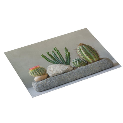 Large Succulent Cactus Stone Scene Kitchen Drying Mat, Absorbent Non-Slip Counter Protector