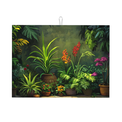 Tropical Potted Plant Kitchen Drying Mat, Large Absorbent Non-Slip Counter Protector